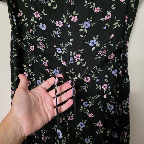 Vtg Floral Midi Dress Womens 8 Cottagecore Peasant Prairie Button Up Boho Retro - Picture 7 of 9